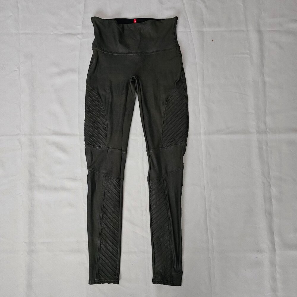SPANX Women's Black Faux Leather High Waist Contoured Moto Leggings Size M/M - Picture 3 of 10